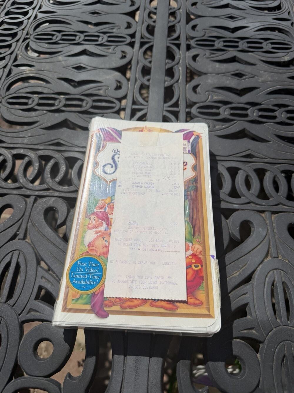 ORIGINAL RECEIPT 1994 Walt Disney Masterpiece Collection Snow White 90s VHS tape